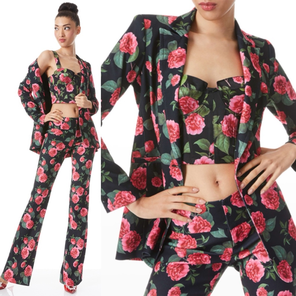 Alice + Olivia Breann Long Fitted Blazer Jacket In Cheri Floral Print - Picture 5 of 15